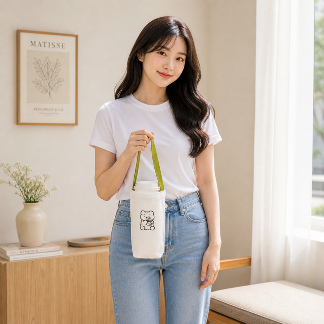 1+1 플랜트포트 캔버스 에코백 드링크백 텀블러파우치 물병가방 휴대용 미니백