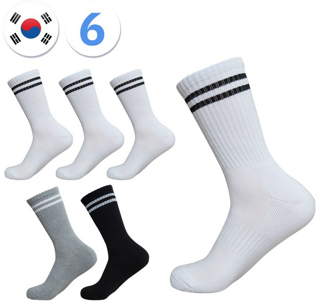 비바슈슈 남성용 스포츠 쿠션 면양말 장목 스트라이프 6켤레