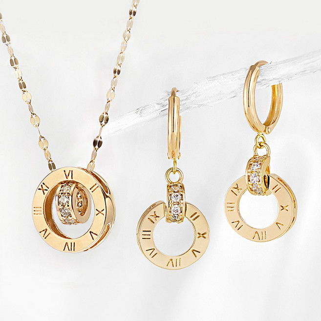 주리에떼 14K 18K 목걸이 귀걸이 1+1 세트 여성 데일리 심플 로마 프레리 여자친구 금 목걸이 원터치 귀걸이 선물