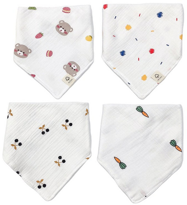 럭셔리베이비 6중 거즈 스카프빕 4종세트 아기 유아 삼각 침받이