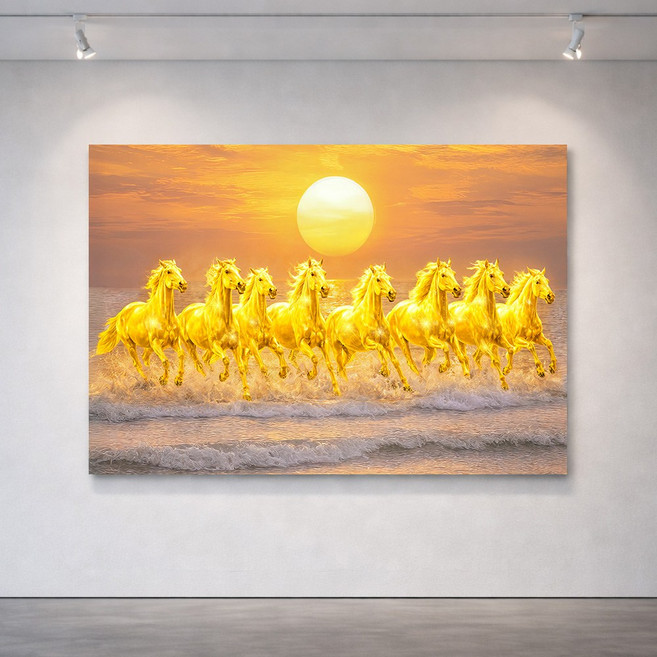 [인메이블] 2026 병오년 새해 신년 돈들어오는 말그림 해돋이 황금 부자 팔마도 붉은말 그림 풍수 인테리어 캔버스 액자 합격 승진 출세, 01.해돋이 황금 부자 팔마도