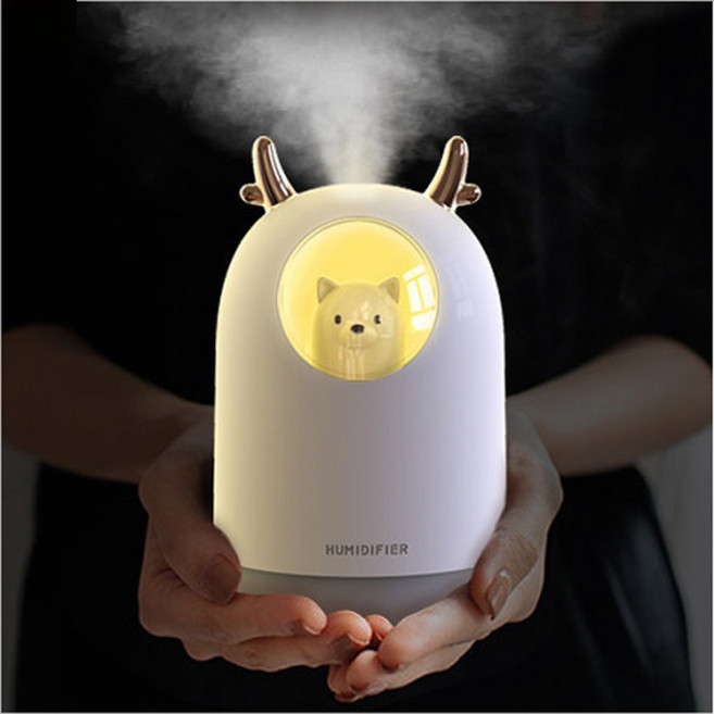 깜찍한 USB 펫 미니 가습기 동물 강아지 캐릭터 LED 무드등 휴대용 차량용 가정용 사무실용 컴퓨터용, 핑크