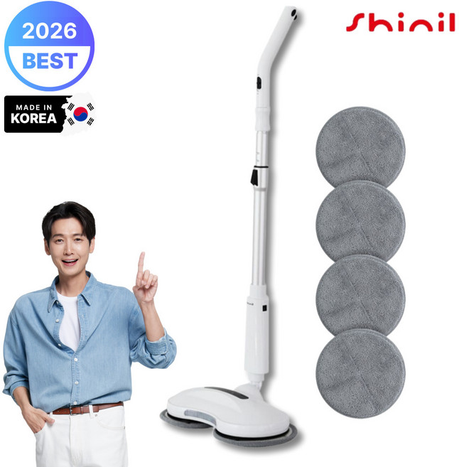 [26년최신형 국내생산]신일 LED 무선 파워스핀 물걸레 청소기 화이트 /극세사패드 4P증정, SDC-WC3008, 단일색상(새상품)