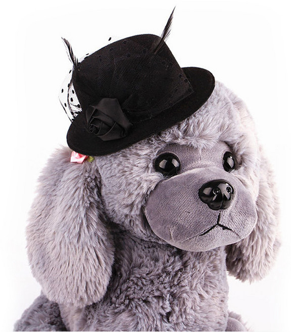 MOSAIRATION 펫 변신룩 펫 액세서리 반려동물 할로윈 크리스마스 소품 애완동물 유럽식 중절모 명 원모 개용 신사 고양이 강아지 머리 장식 강아지 모자, 깃털블랙B44505, 1개