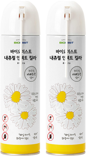 바이오미스트 내츄럴 인섹트 킬라 홈 에어로솔 살충제 스탠다드 무향, 500ml, 2개