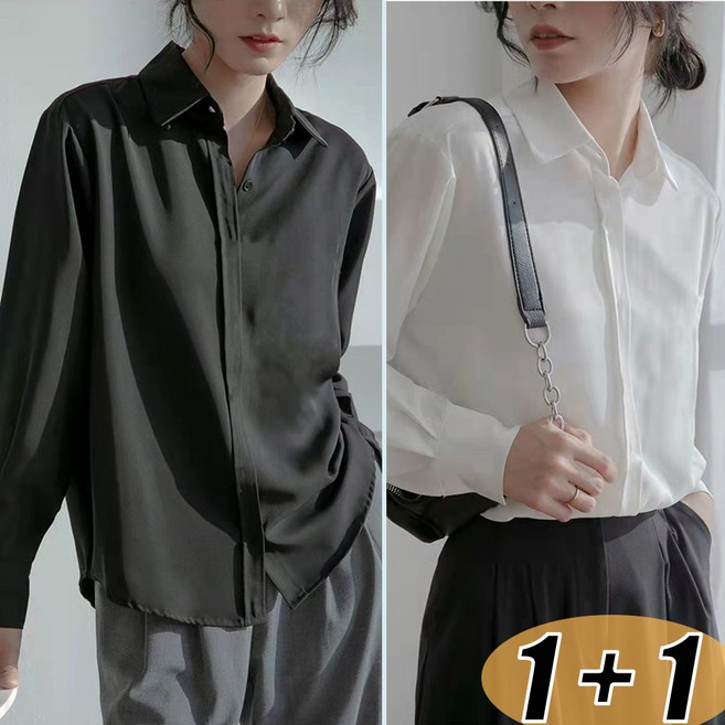 1+1 여성 사무실 링클프리 블라우스 긴팔 면접 정장셔츠