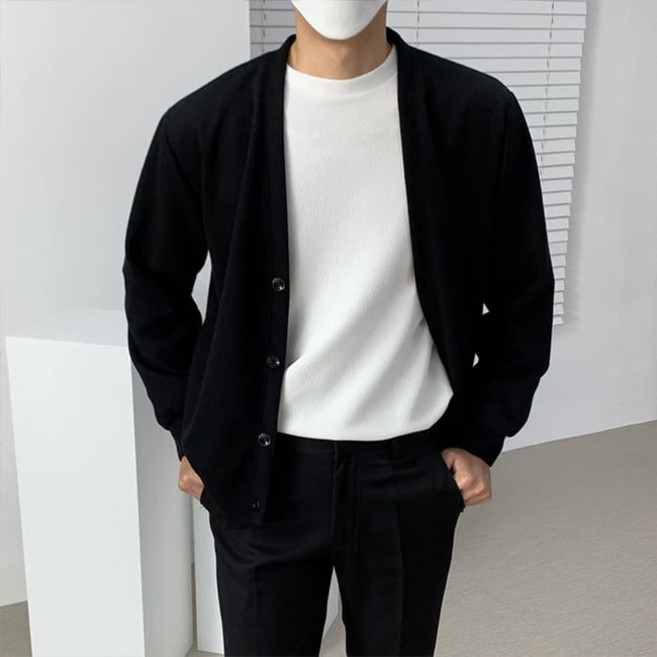 1+1 봄 가을 솔리드 니트 남자 남성 가디건 환절기 아우터