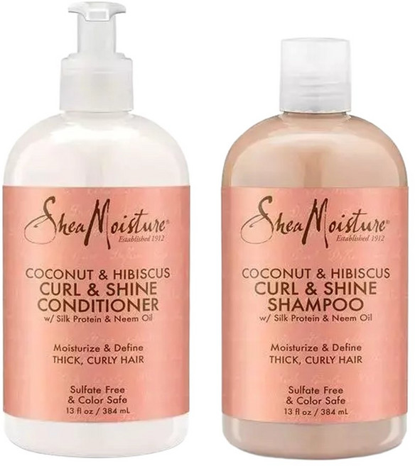 시어모이스처 시어 모이스처 샴푸 앤 컨디셔너 세트 코코넛 앤 히비스커스 컬 앤 샤인 코코넛 오일과 님, 1개, 354ml