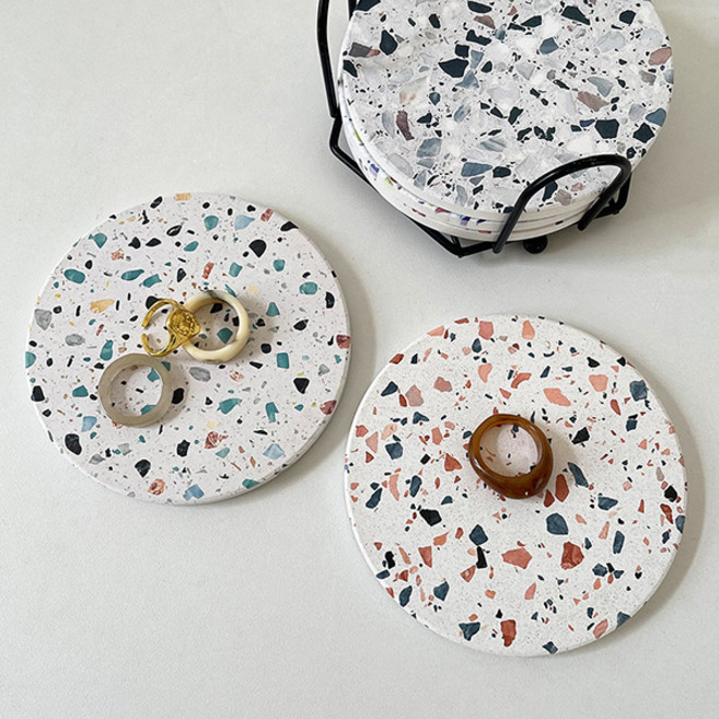 제이킨 컵받침 테라조 규조토 티코스터, 1개, 테라조라운드 08