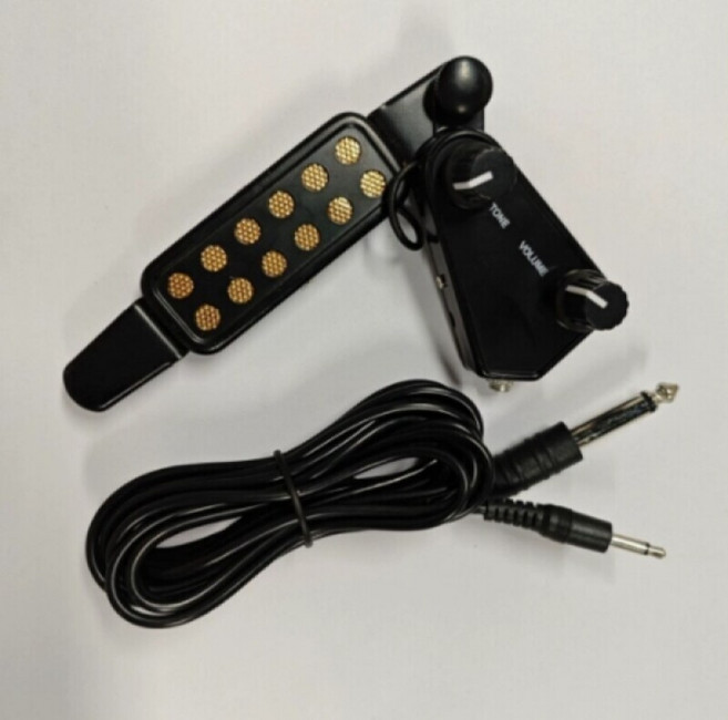 통기타 사운드홀 픽업 - 클립 집게형 - 음량 볼륨 조절 - 6.35mm 1/4 잭 출력 - 앰프 스피커 믹서 연결, 1개