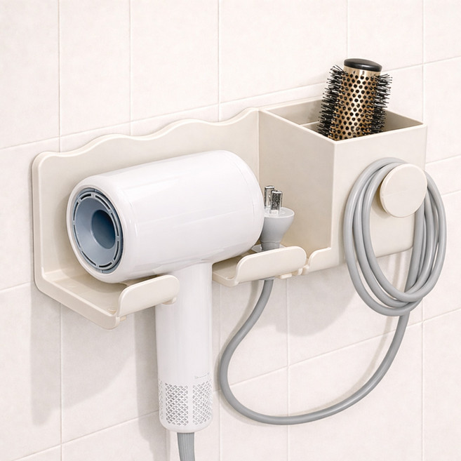 모디홈 헤어드라이기 거치대 무타공 수납 홀더, 1개, 아이보리