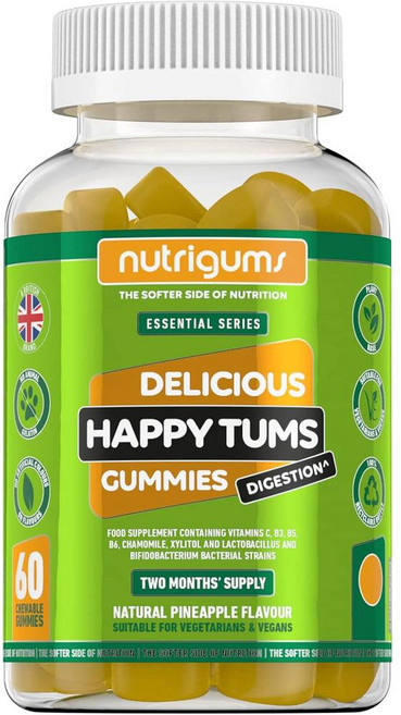 영국 뉴트리검스 Nutrigums 해피 텀스 프로바이오틱 2억 5천만 CFU 구미 츄어블 파인애플맛, 60정, 4개