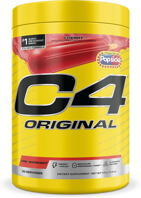셀루코어 C4 오리지널 프리 운동 파우더 무설탕 남녀 200mg 카페인 + 카노신 베타-알라닌 크레아틴 AI 펩타이드 - 하와이안 펀치 30인분, Popsicle Cherry, 15.87 Ounce (Pack, 1개