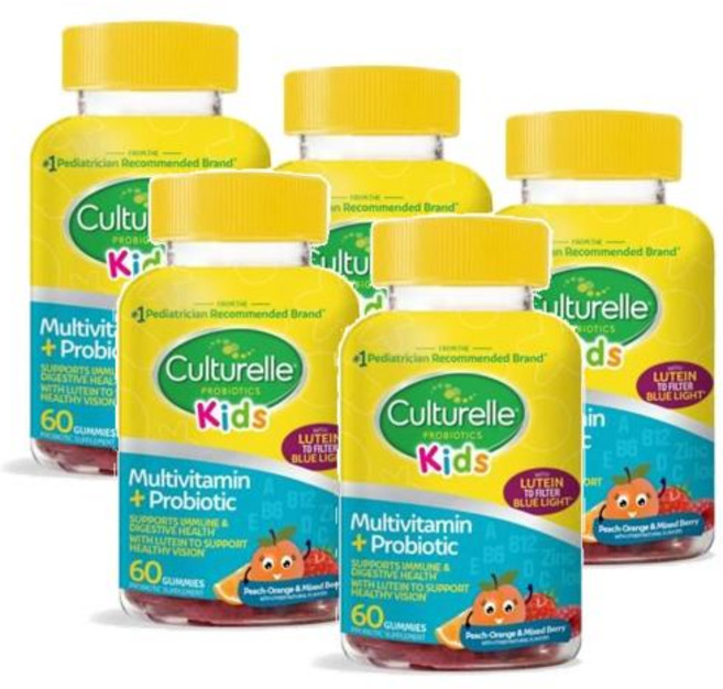 컬처렐 키즈 멀티비타민 앤 프로바이오틱스 루테인 구미 Culturelle Kids Multivitamin Probiotics, 5개, 60정