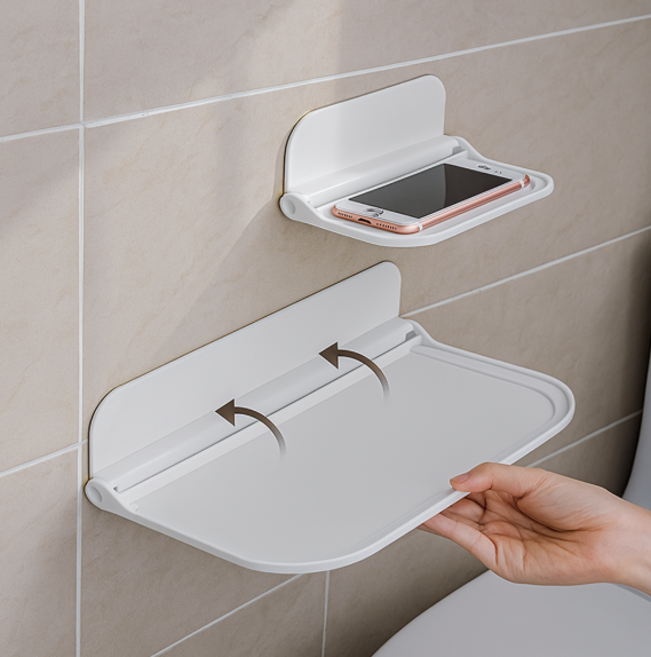 무타공 접이식벽걸이 수납선반, 1단, 화이트