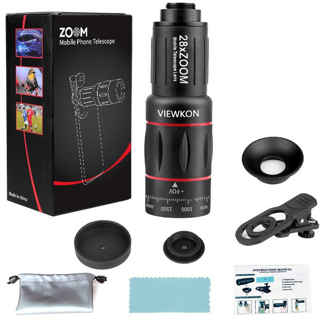 VIEWKON 망원경 28배율 고배율 미니 풀패키지 풀멀티코팅 단안경 콘서트 망원경 일반패키지, 36mm