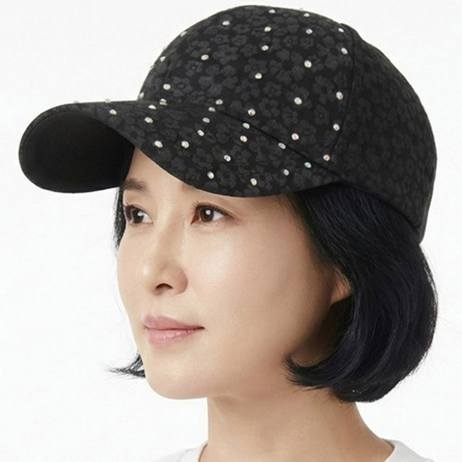 베이직엠 중년 여성 사계절 야구모자 볼캡 플라워패턴 레인보우큐빅