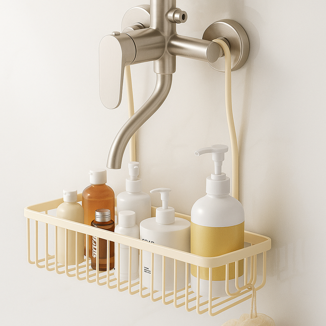 난네난네 욕실 대형 샴푸정리 녹슬지않는 수납랙 벽걸이형 정리대, 크림, 1개