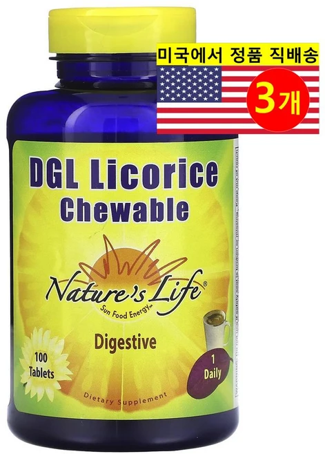 Nature's Life DGL 감초 추출 츄어블, 3개, 100정 - 쿠팡