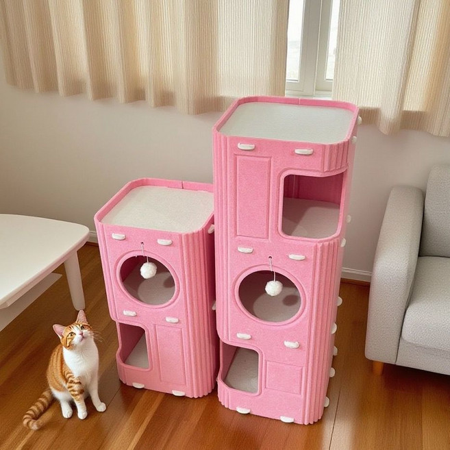 多層貓窩 貓咪樹洞 封閉式貓屋 冬天雙層抓板 四季通用, 1個, 加大空間雙層貓窩 承受10kg以內 ,藍白可愛型貓別墅