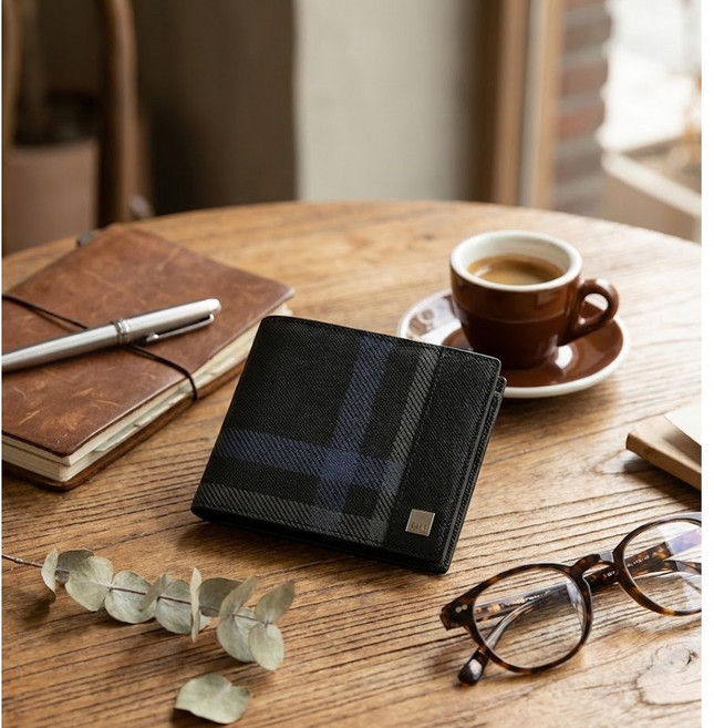 닥스 스타일리시한 체크 패턴 남성 소가죽 반지갑 (선물포장)