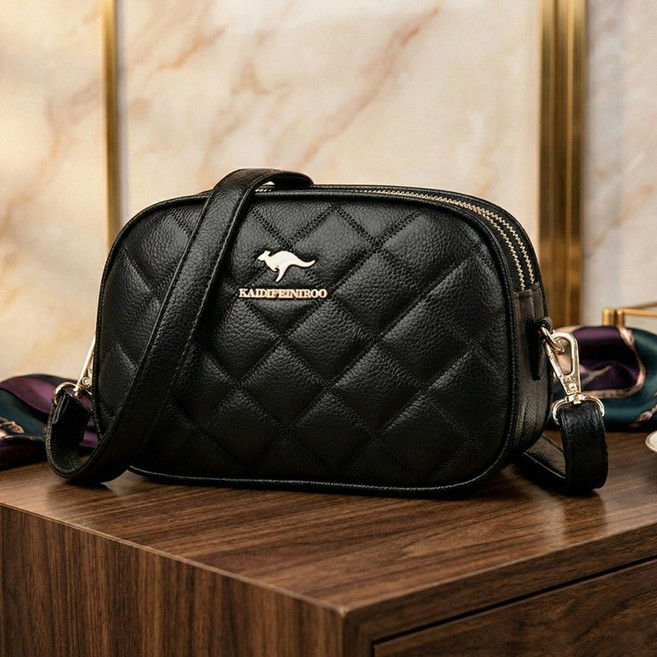 엘다르 파보레 가벼운 3단 지퍼 가죽 크로스백 (6 Color) 여행용 미니 가방