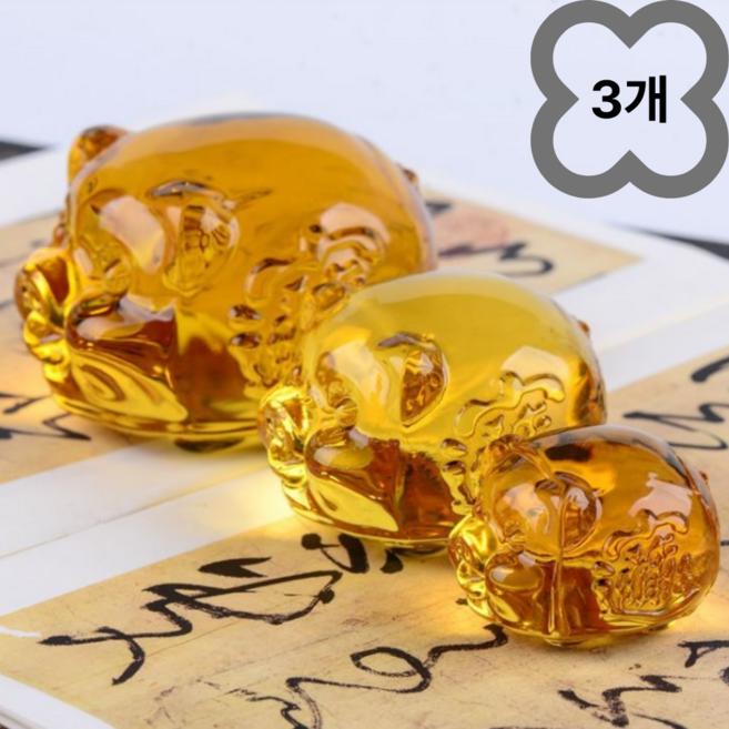 하루행복 재물운 상승 황금 크리스탈 유리 복돼지 3개, 크리스탈골드