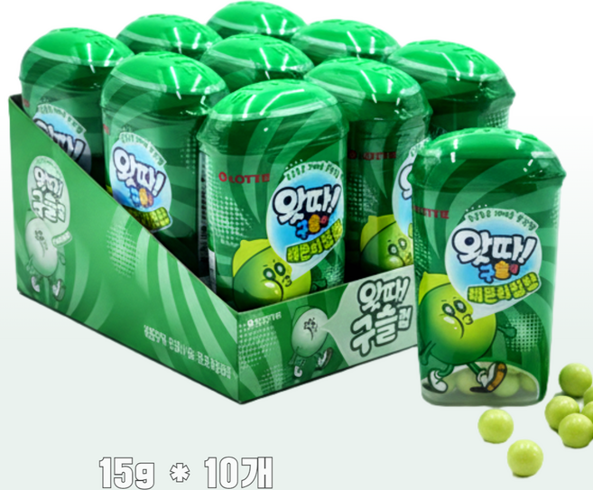 톡이네 풍선껌 왓따 구슬 껌 레몬라임향 대용량 졸음방지 휴대용 버블 껌, 10세트, 15g