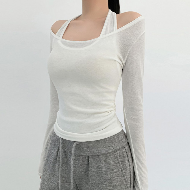 티데일리 여성용 모잇 홀터 나시 오프숄더 긴팔티 레이어드 세트