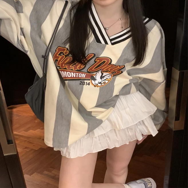 여성 여자 스포티 브이넥 맨투맨 티셔츠