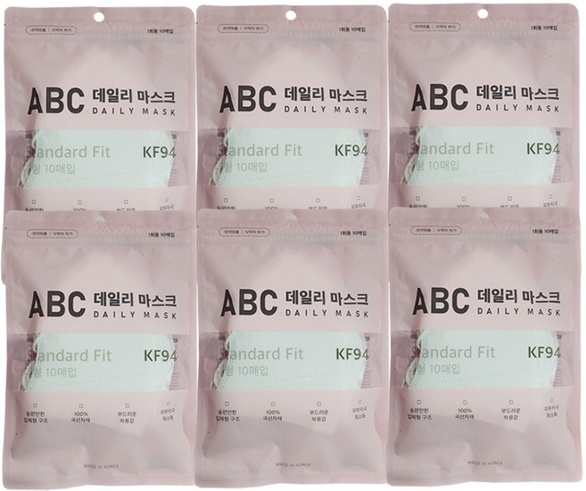 ABC 데일리 마스크 KF94 대형, 10개입, 6개, 흰색