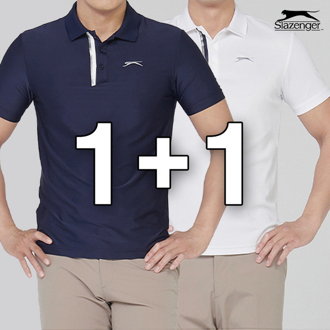 슬레진저 1+1 남성 솔리드 플라켓 배색 스판 카라 반팔 티셔츠