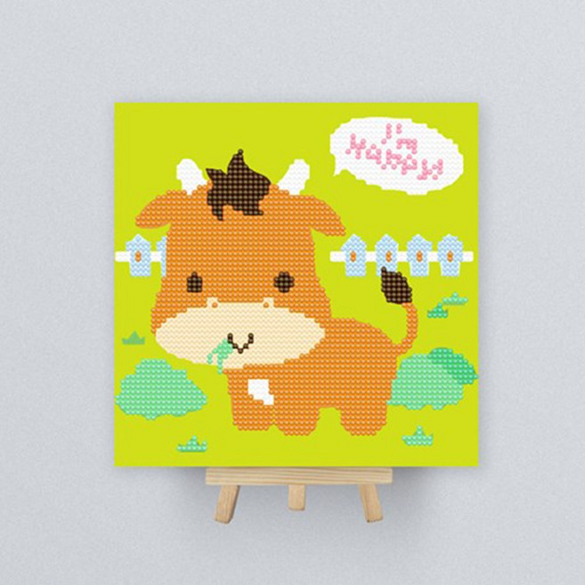 12간지 소 보석십자수 미니이젤 20x20cm, 1개