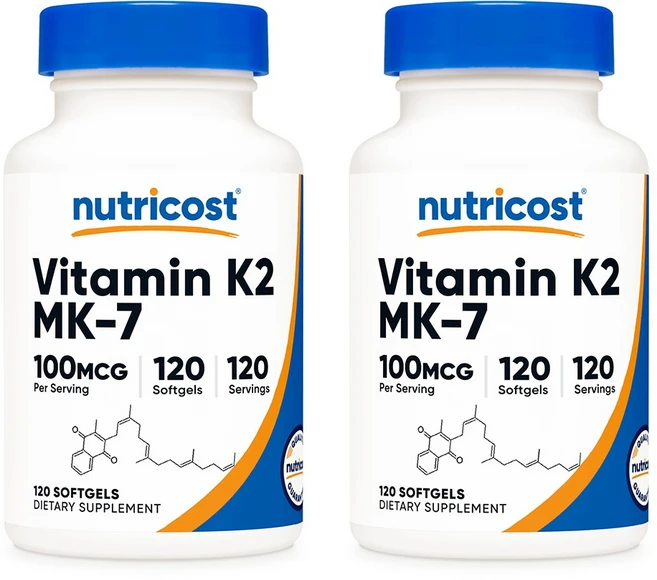 뉴트리코스트 비타민K2 MK-7 100MCG 소프트젤 120정 2병, 2개 - 쿠팡