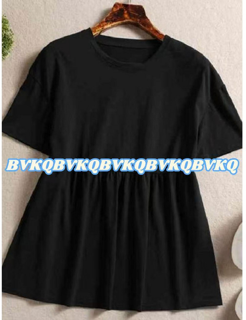 p849 배색셔링반팔티 밑단 프릴티 루즈핏 코튼 국내생산