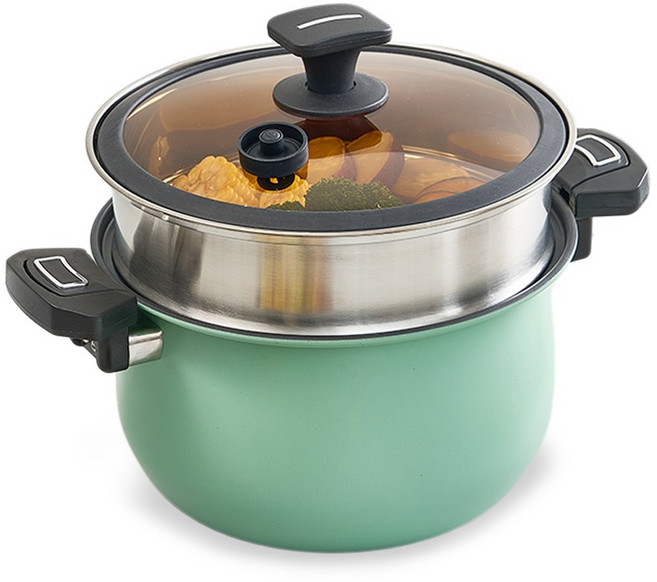 [독일브랜드] 저압냄비 10L 가성비주방 가정용냄비 세라믹냄비 스테인리스냄비 요리도구 요리용냄비 인덕션냄비 저압압력솥 주방조리기구 캠핑냄비, 1개, 민트, 27cm