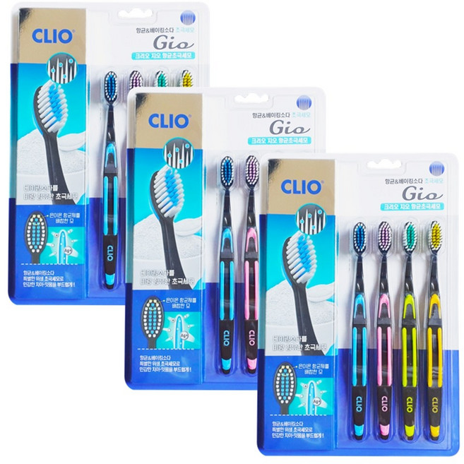크리오 지오 항균 초극세모 칫솔 4입 CLIO 베이킹소다모 온가족 칫솔, 4개입, 3세트