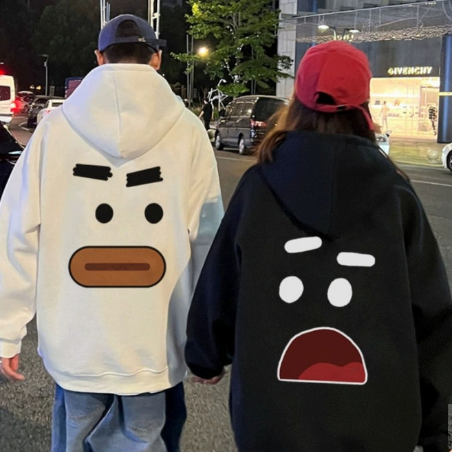 1+1 남녀공용 후드티 커플맨투맨 빅사이즈 봄가을 기모