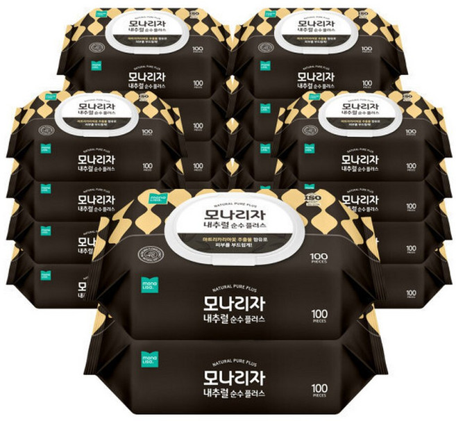 모나리자 내추럴 플러스 물티슈 캡형 100매 x 40팩 순수 플러스 캡형 100매 40팩, 1g, 40박스
