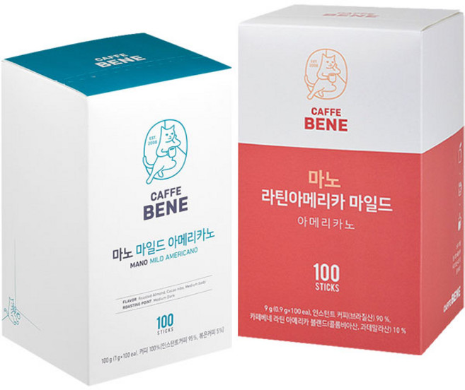 카페베네 마노 아메리카노 마일드 100T+라틴 아메리카 100T, 100개