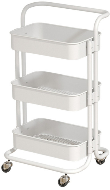 스티브몰 3단 접이식 이동식 카트 웨건 트롤리 수납함 물건정리 선반, 3. 플라스틱바구니, 흰색