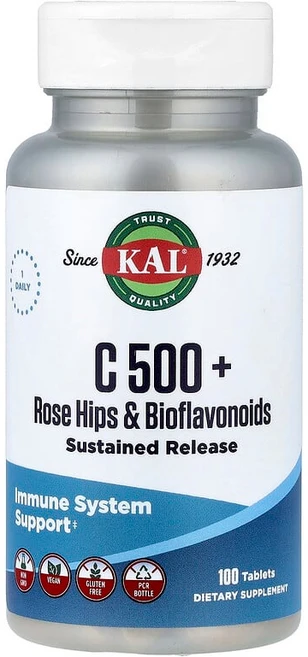 KAL C 500 + 로즈힙 및 바이오플라보노이드 100정 KAL (칼), 1개 - 쿠팡