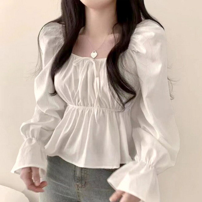 라라홀리 러블리 리본 프릴 스퀘어넥 오프숄더 투웨이 긴팔 블라우스