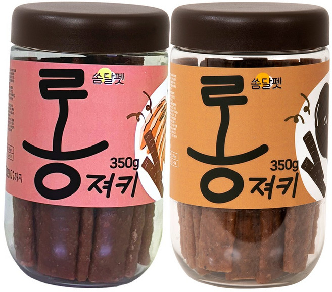쏨달펫 롱 져키 강아지 육포 간식 대용량, 2개, 350g, 오리고기+소고기