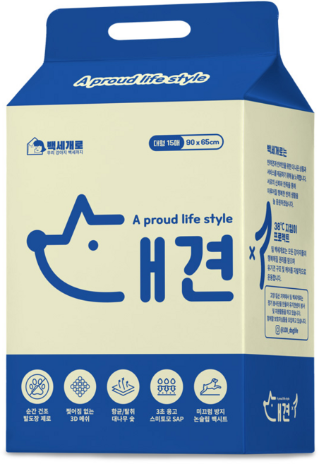 백세개로 대견패드 강아지 배변패드, 1개, 15개입