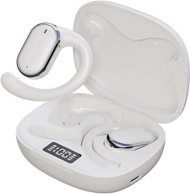 ELSECHO 오픈핏 블루투스 이어폰 무선 스포츠 이어폰 완전방수 귀걸이형 블루투스 5.3, 흰색