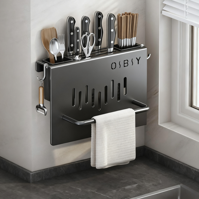 YAPOGI 주방 통풍 설치 없는 조리도구 칼꽃이 수저 정리대 칼거치대 칼꽂이, 1개, 블랙