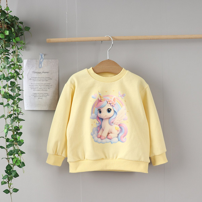 피에르 국내생산 여아 유아 아동 무지개 유니콘 맨투맨 티셔츠