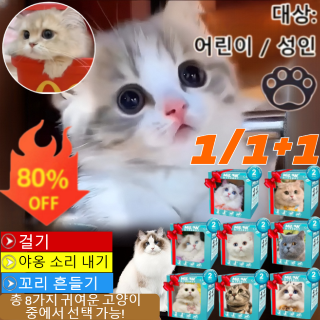 1/1+1리얼 전동 봉제 고양이 장난감 움직일 수 뽀글이 장난감 애완용 아날로그 전동 고양이 기계는/앉아/야옹/달리기/놀자/야옹 소리 내기/꼬리 흔들기, 레이스 칼라 고양이 (핑크), 1개