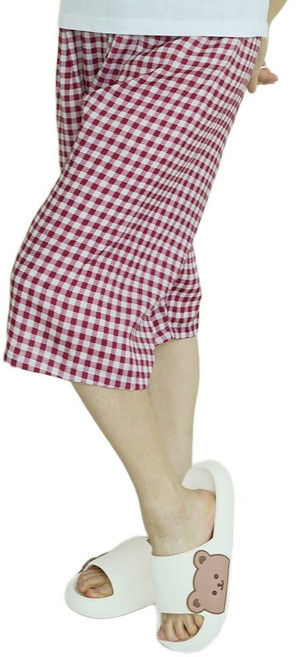 캐리루시 여성 인견 체크 5부 7부 바지 파자마 잠옷바지